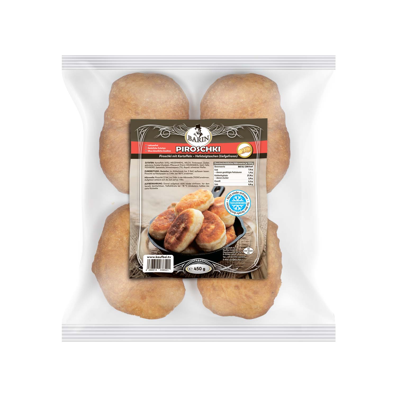 BARIN Piroschki 1+1: Hefeteigtaschen mit Kartoffel und Weißkohl (TK)