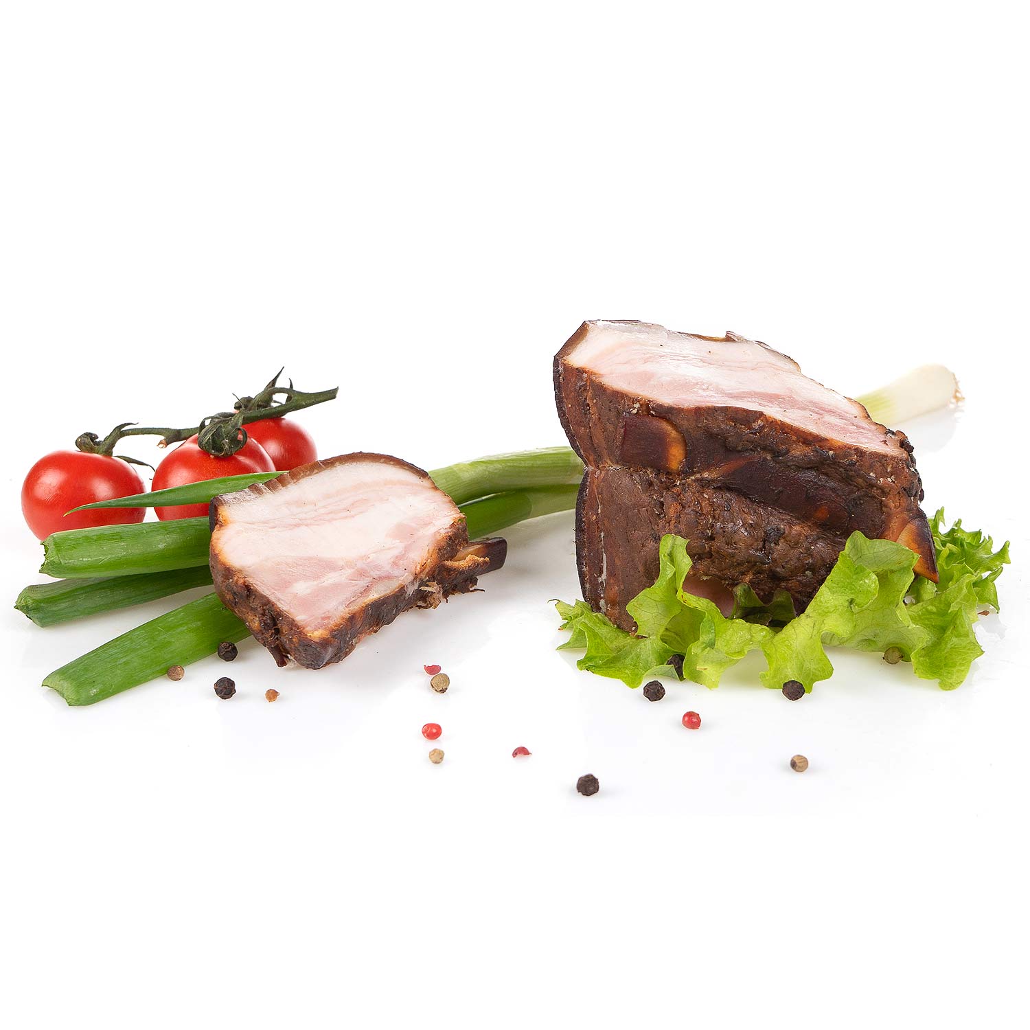 Schweinebauch mit Rippchen über Holz geräuchert, ca. 400g