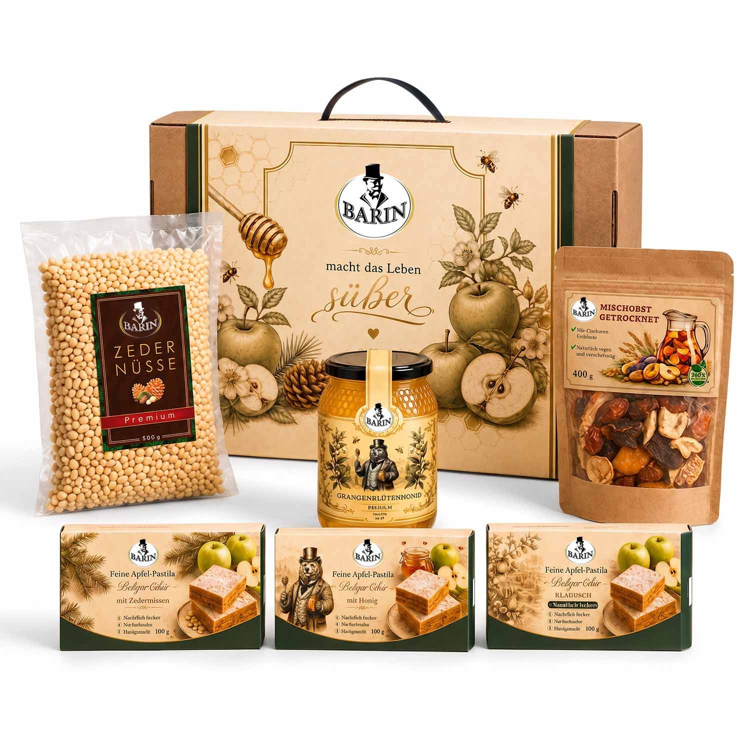 BARIN Schatzkiste Geschenkset – Premium-Feinkostbox mit Honig, Pastila & Nüssen