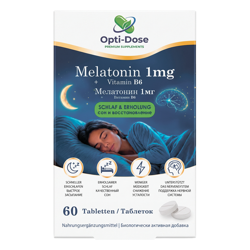 OPTI-DOSE Melatonin 1 mg + Vitamin B6, 60 Tabletten