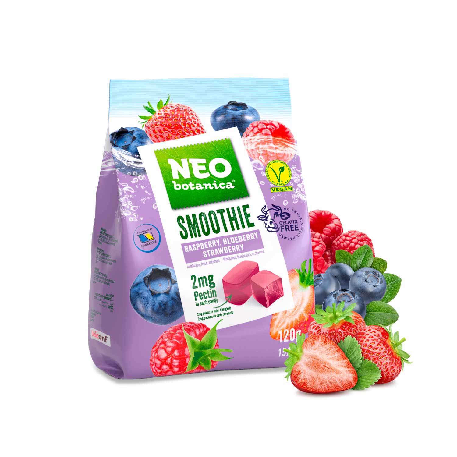 NEO Botanica SMOOTHIE Fruchtgummibonbons mit Blaubeeren, Erdbeeren, Himbeeren, 120g