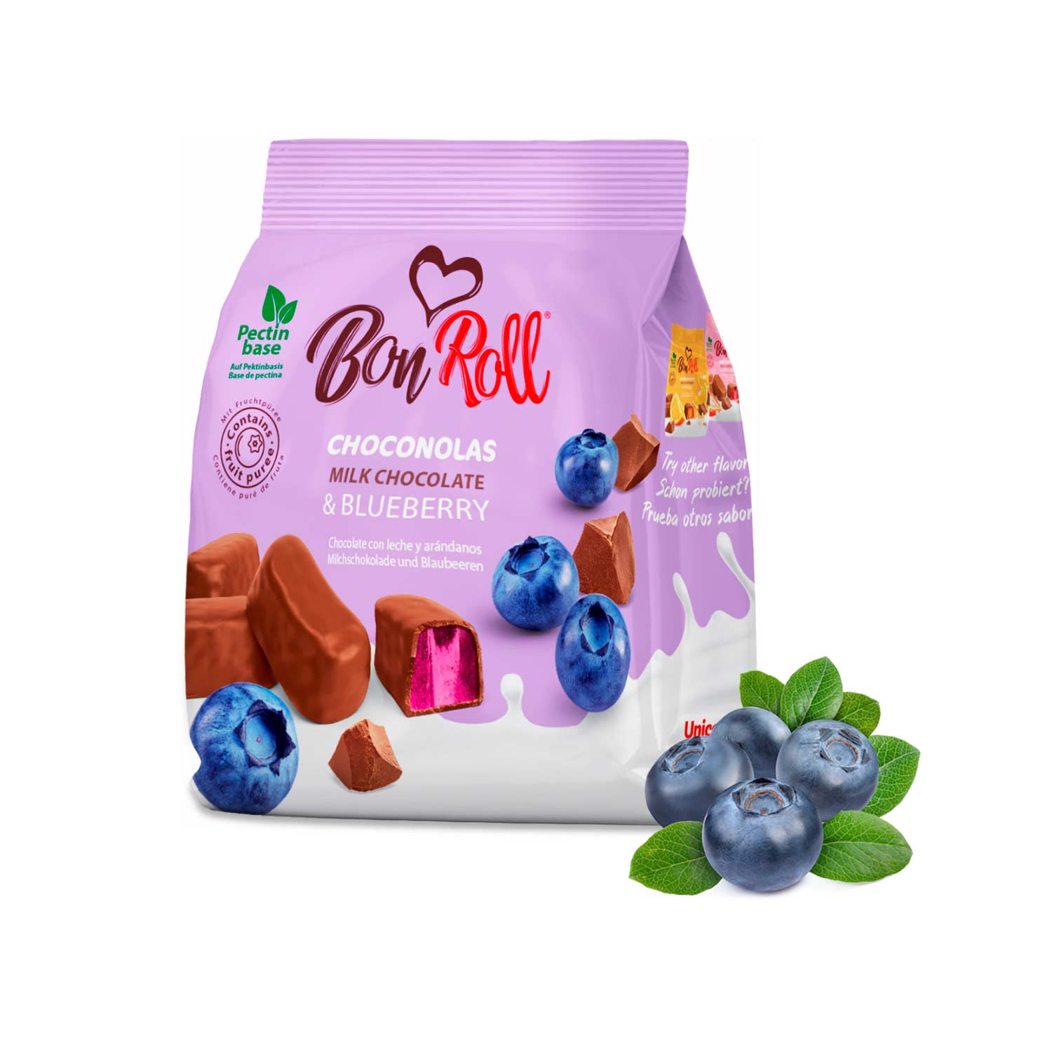 BonRoll Choconolas Fruchtgelee in Milchschokolade Blaubeere, 80 g