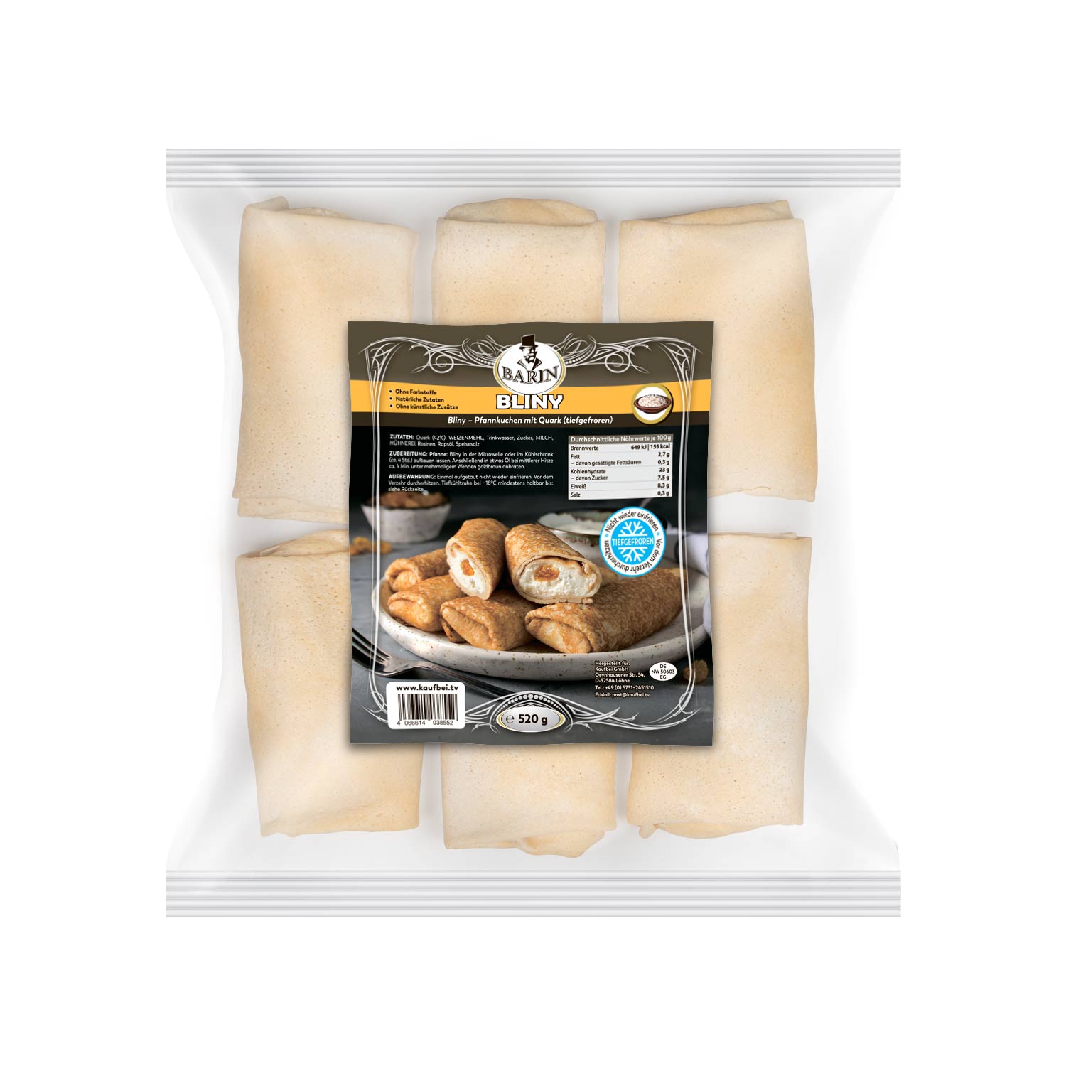 BARIN SET 2x Pfannkuchen mit Quark-Füllung, vorgebraten, tiefgefroren (2x 520g)