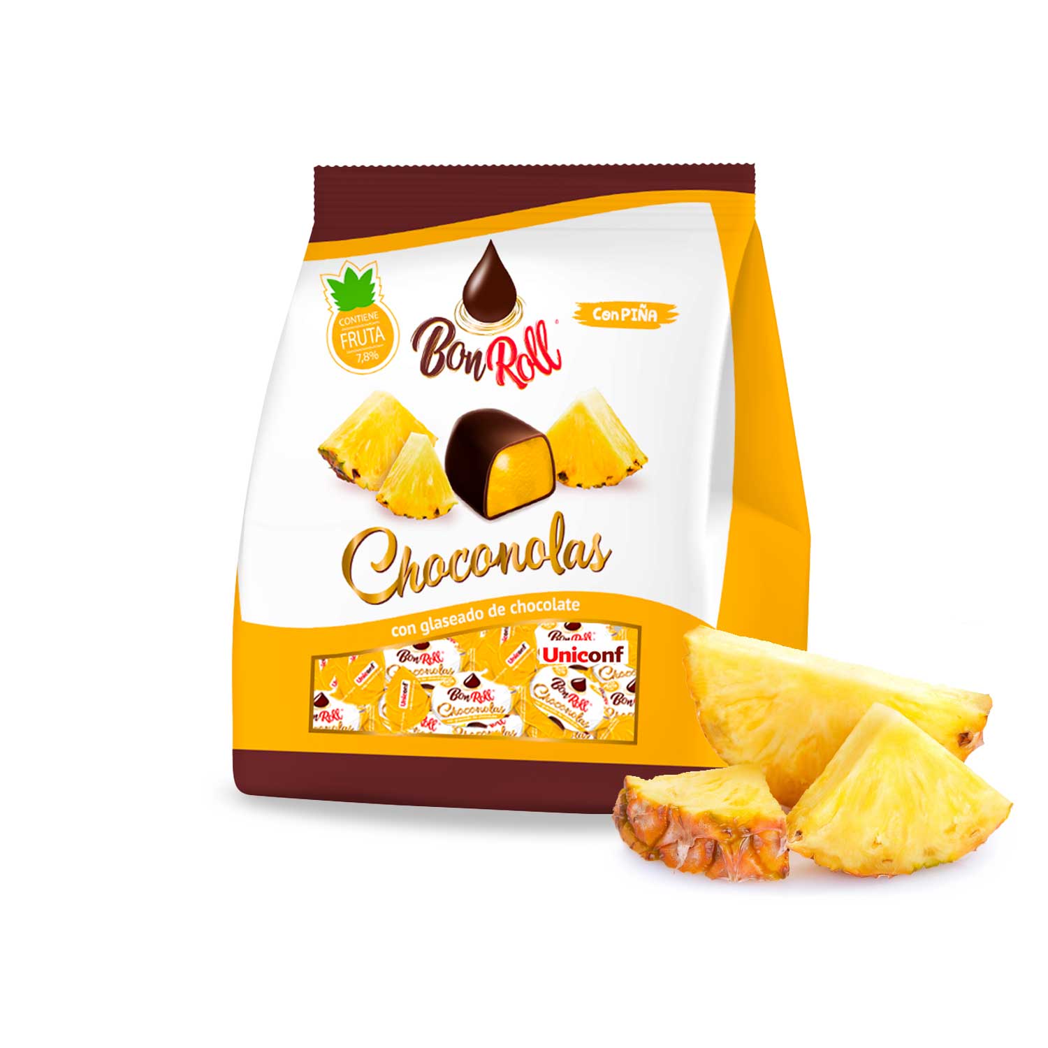 BonRoll Choconolas Fruchtgelee in dunkler Schokolade Ananas, 72 g