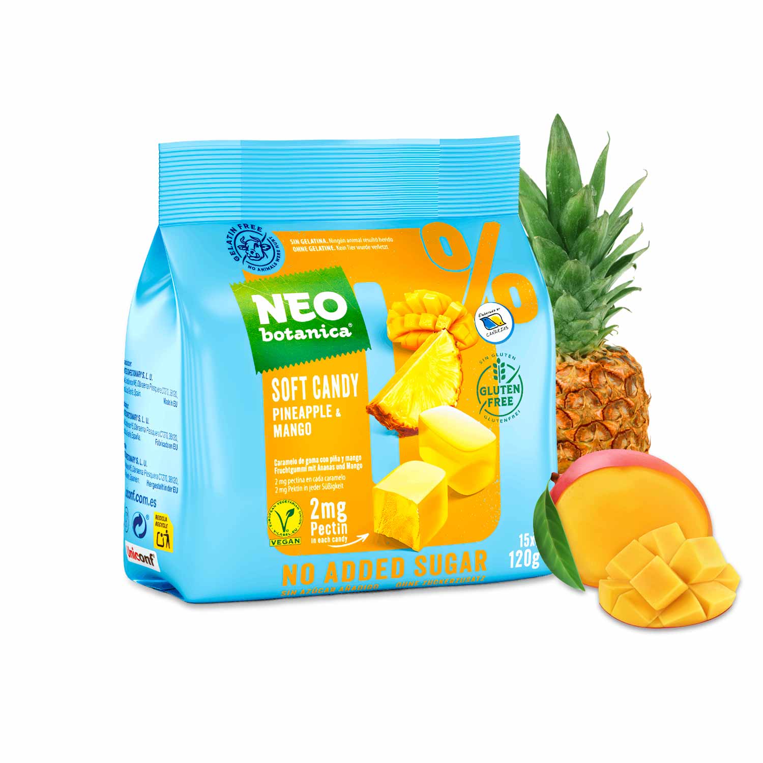 NEO Botanica Fruchtgummibonbons mit Ananas und Mango, 0% Zuckerzusatz, 120g