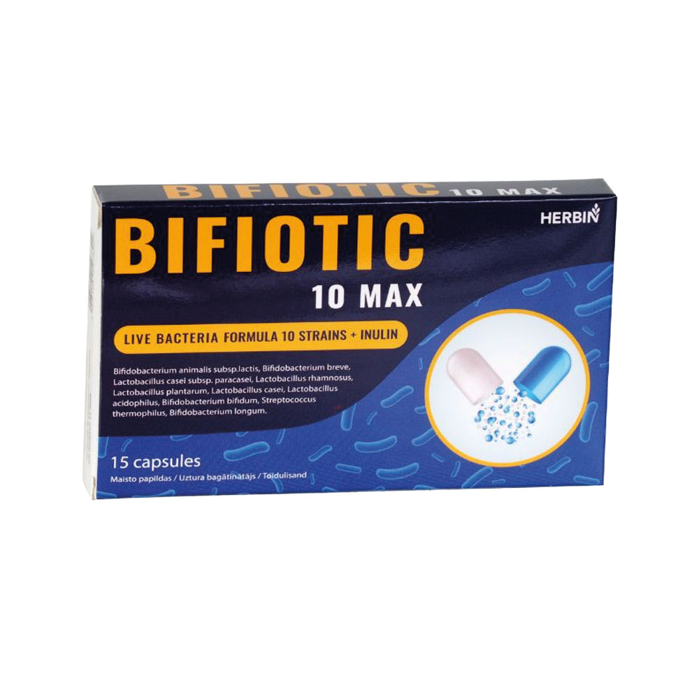 HERBIN Nahrungsergänzung Bifiotic 10 MAX gute Bakterien, 15 Kapseln