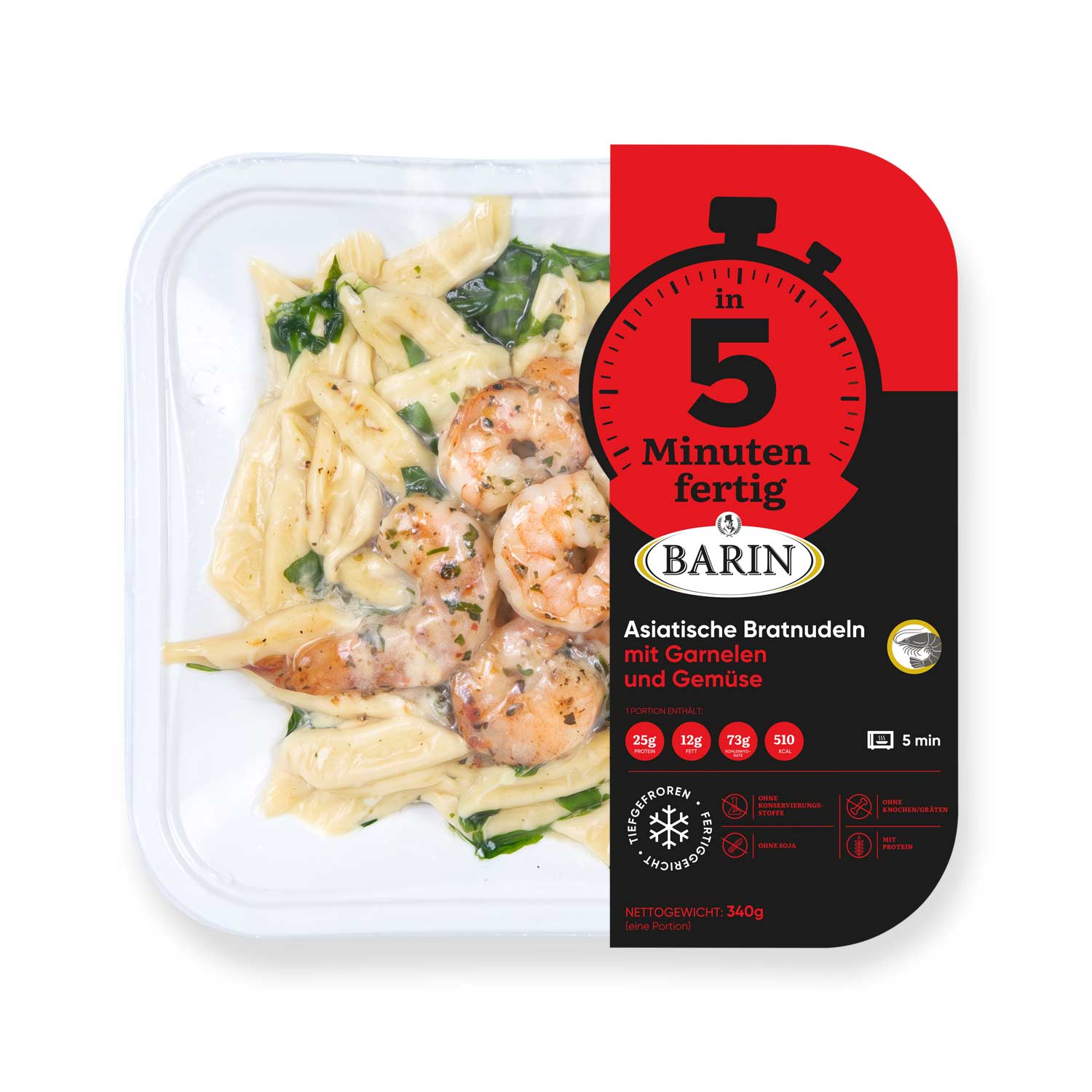 BARIN in 5 Minuten fertig Asiatische Bratnudeln mit Garnelen und Gemüse, 340 g