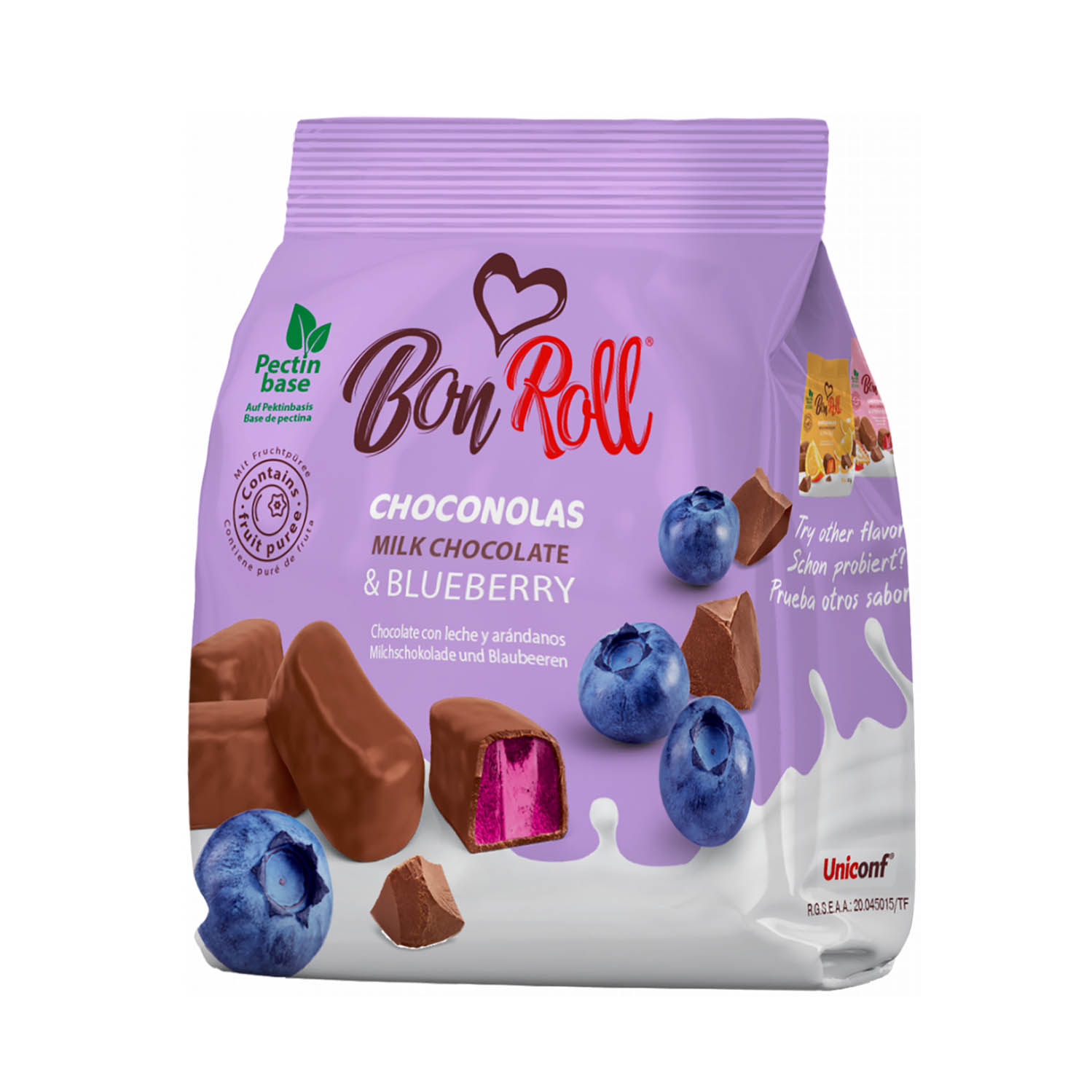 BonRoll Choconolas Fruchtgelee in Milchschokolade Blaubeere, 80 g