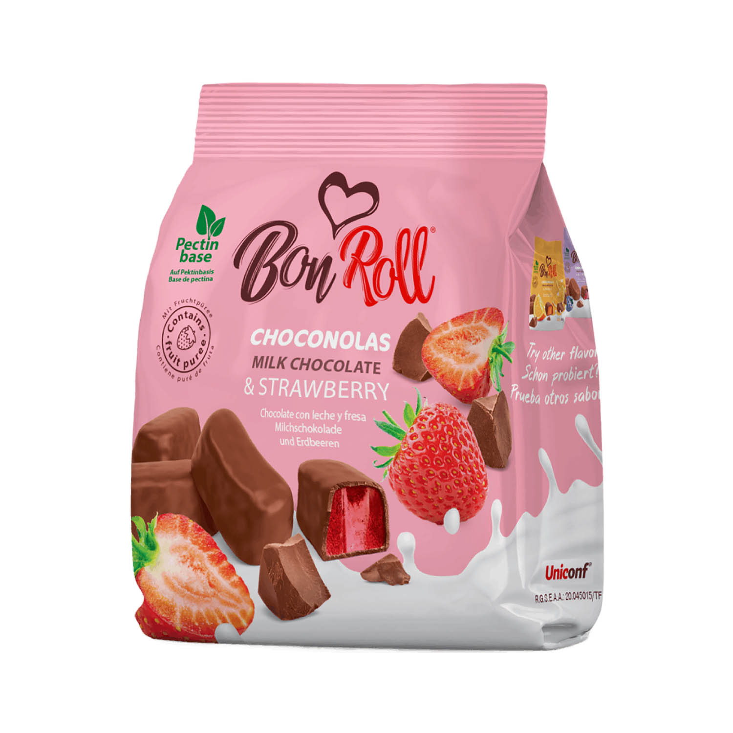BonRoll Choconolas Fruchtgelee in Milchschokolade Erdbeere, 80 g
