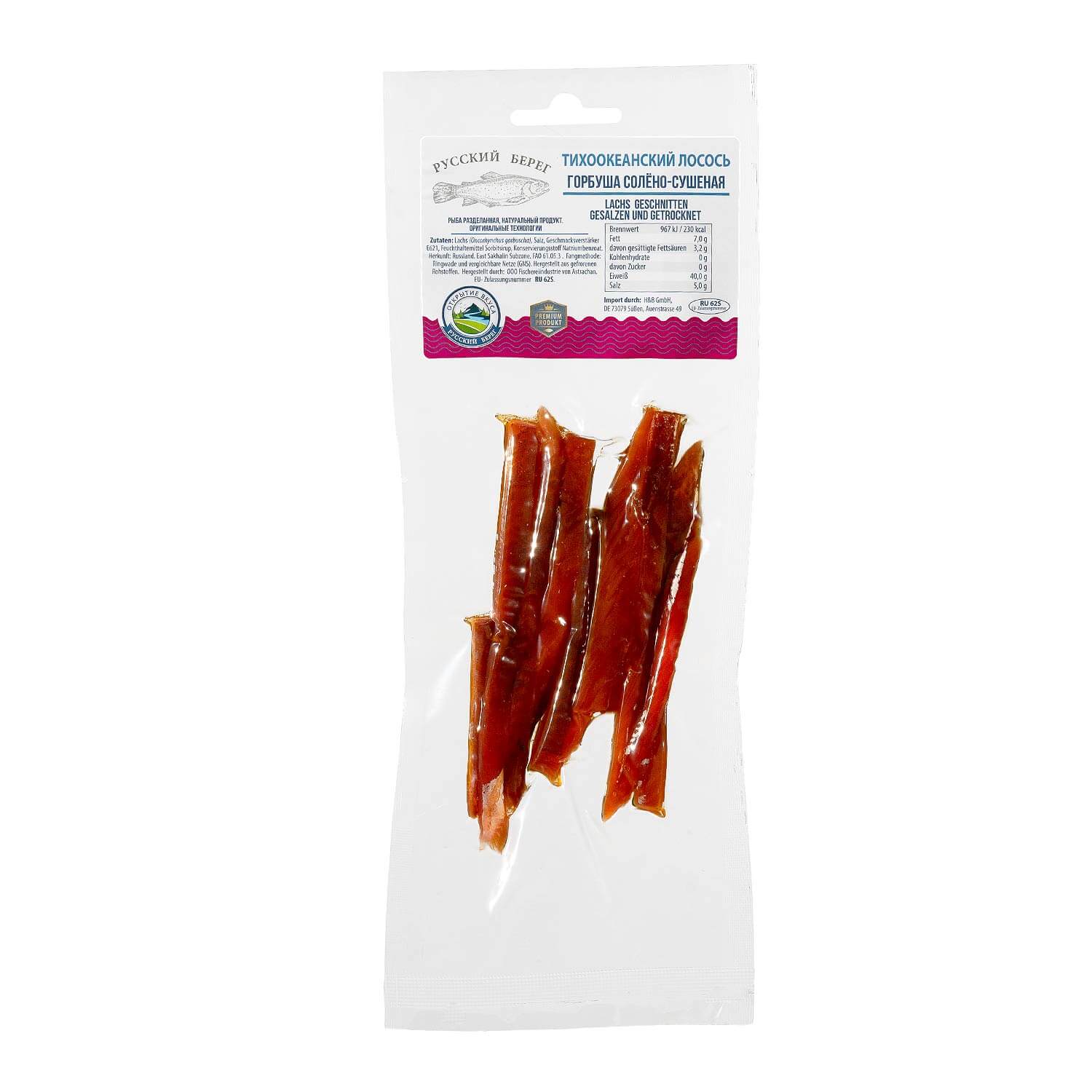 Russkiy Bereg Lachs Streifen getrocknet, gesalzen, 50g