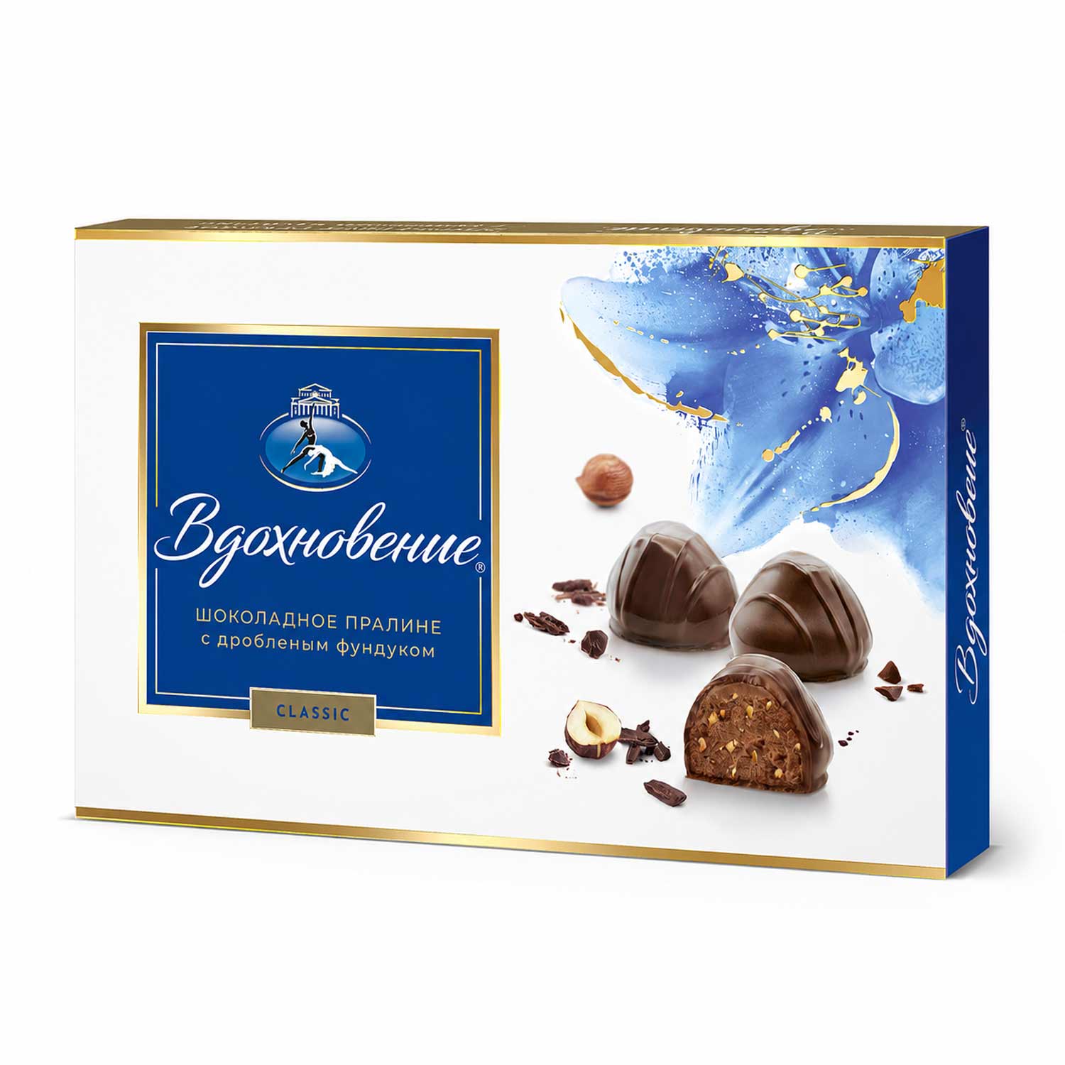 Vdohnowenije Pralinen mit gehackten Haselnüssen in Schokolade, Schachtel, 180 g