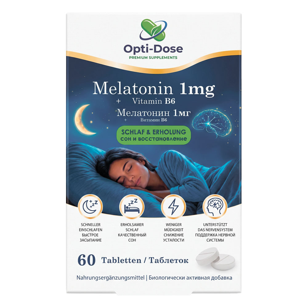 OPTI-DOSE Melatonin 1 mg + Vitamin B6, 60 Tabletten