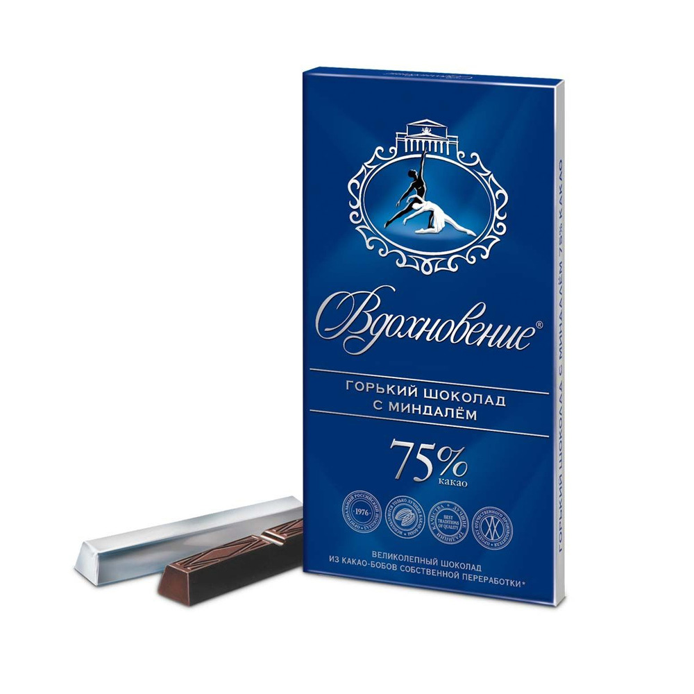 Vdohnovenije Edelbitterschokolade mit Mandeln und 75 % Kakao, 90 g