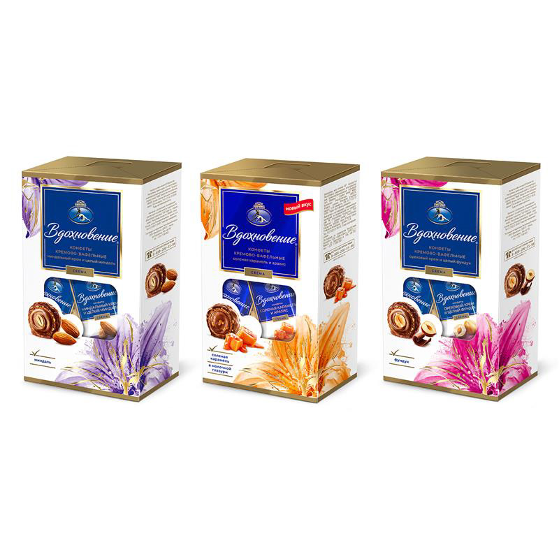 Vdohnovenije Pralinen Trio-Set: Mandelcreme, Salzkaramell-Erdnuss & Trüffel-Haselnuss