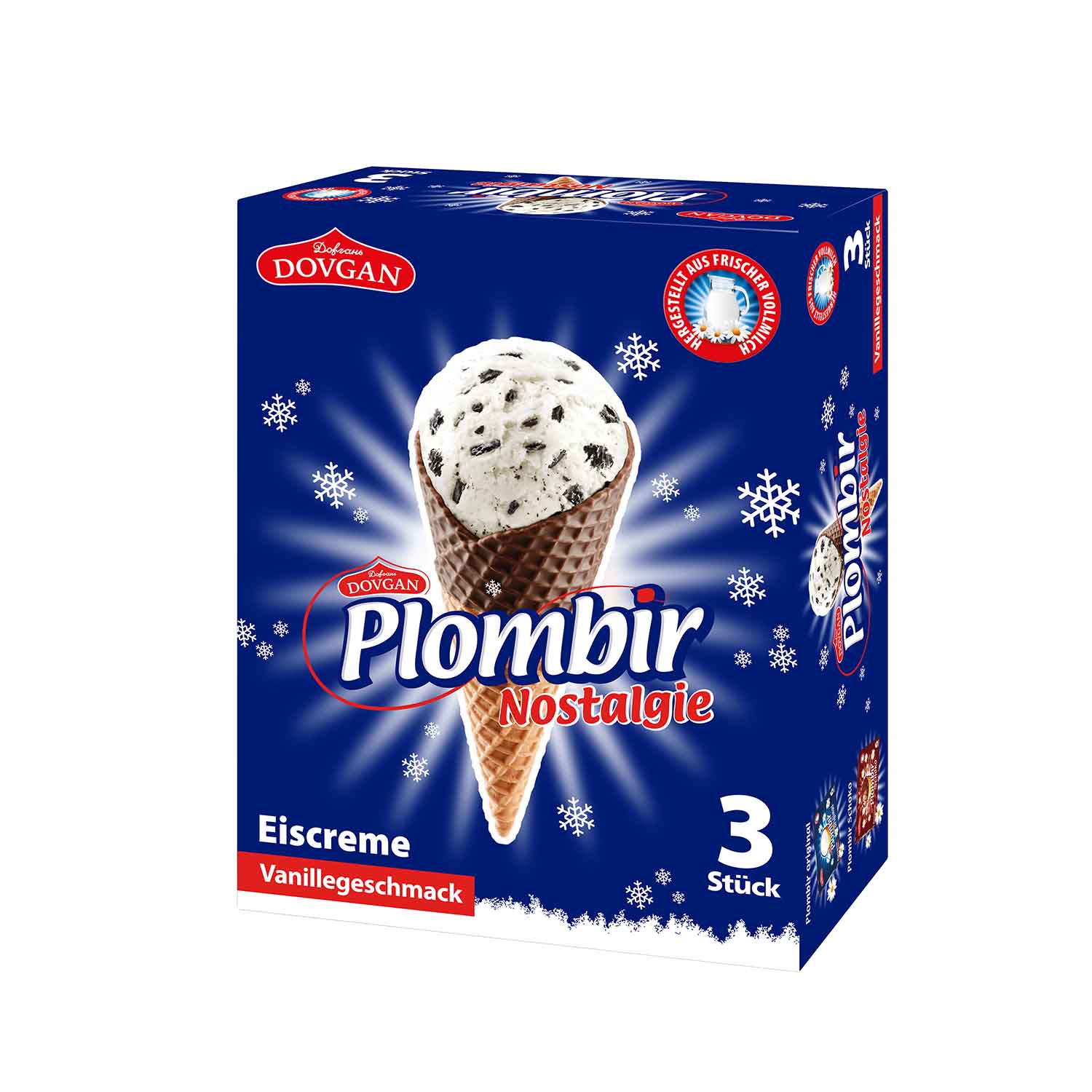 DOVGAN Plombir Nostalgie Eiscreme im Waffelhörnchen, 360 ml