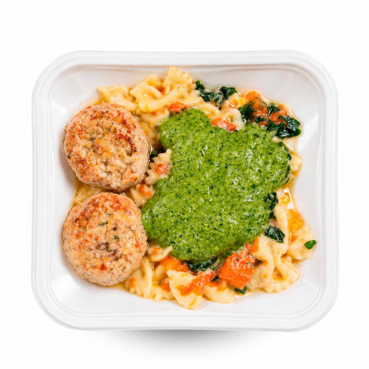 BARIN 5 Minuten Farfalle mit Ofenkürbis, Pesto und Hähnchenfrikadellen, 300 g