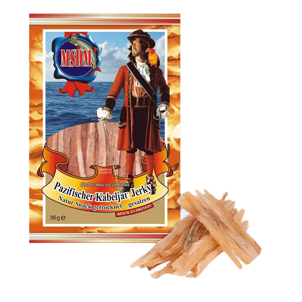 Pazifischer Kabeljau Jerky Natur, getrocknet und gesalzen, 36 g