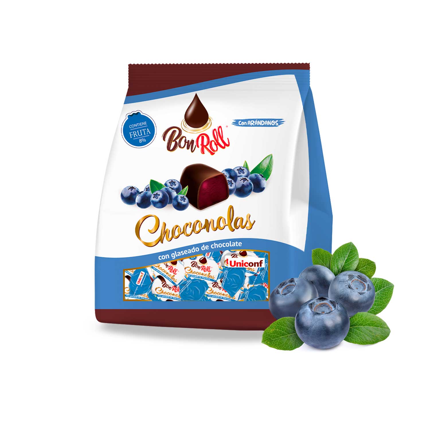 BonRoll Choconolas Fruchtgelee in dunkler Schokolade Blaubeere, 72 g