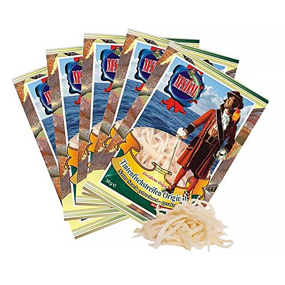 Set aus 5x Tintenfischstreifen Original – Proteinreicher Meeres-Snack (5×36 g)