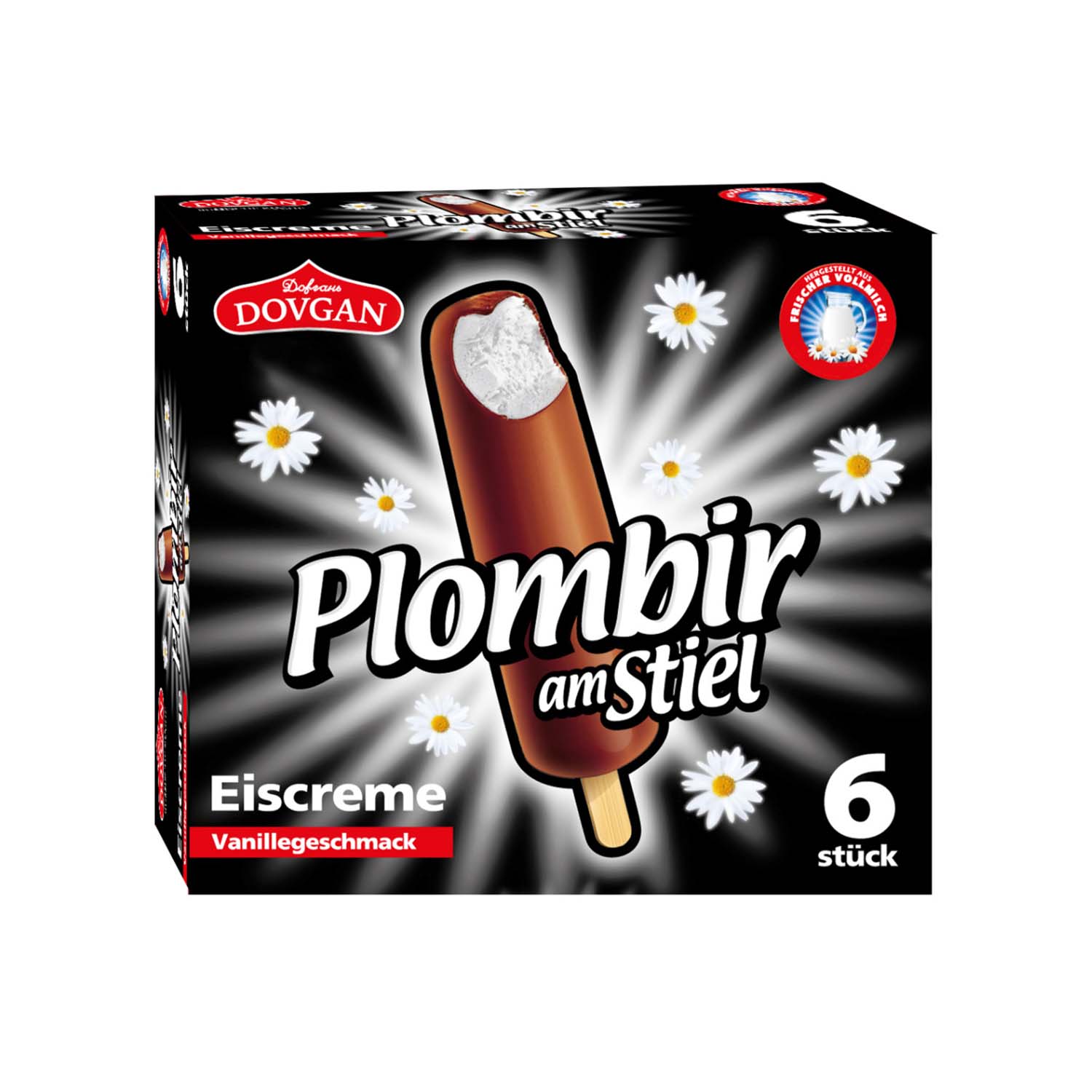DOVGAN Plombir am Stiel Eiscreme mit Vanillegeschmack, 480 ml