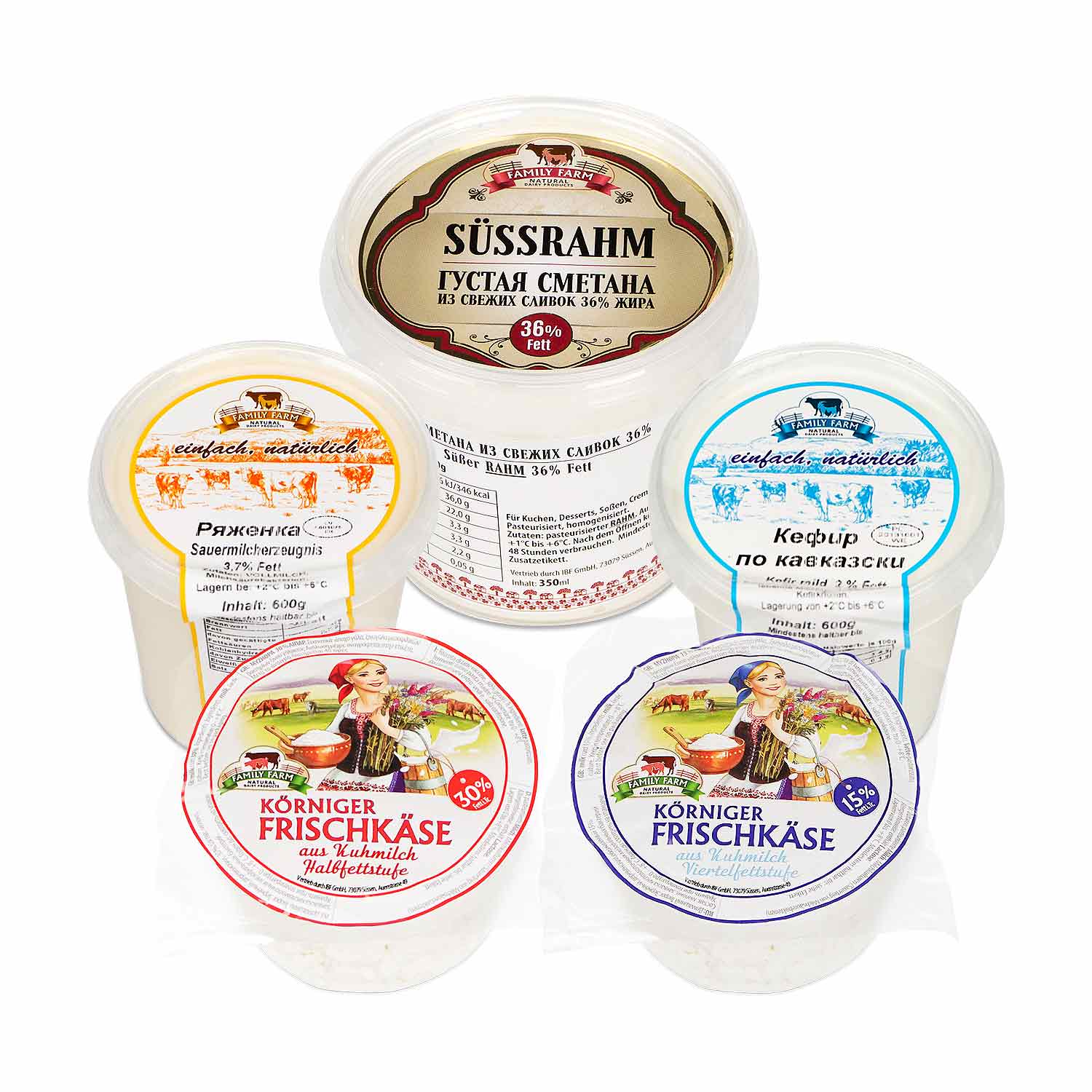 Slawisches Milchgenuss-Set – Kefir, Rjaschenka, Süßrahm & Körniger Frischkäse (5-tlg.)