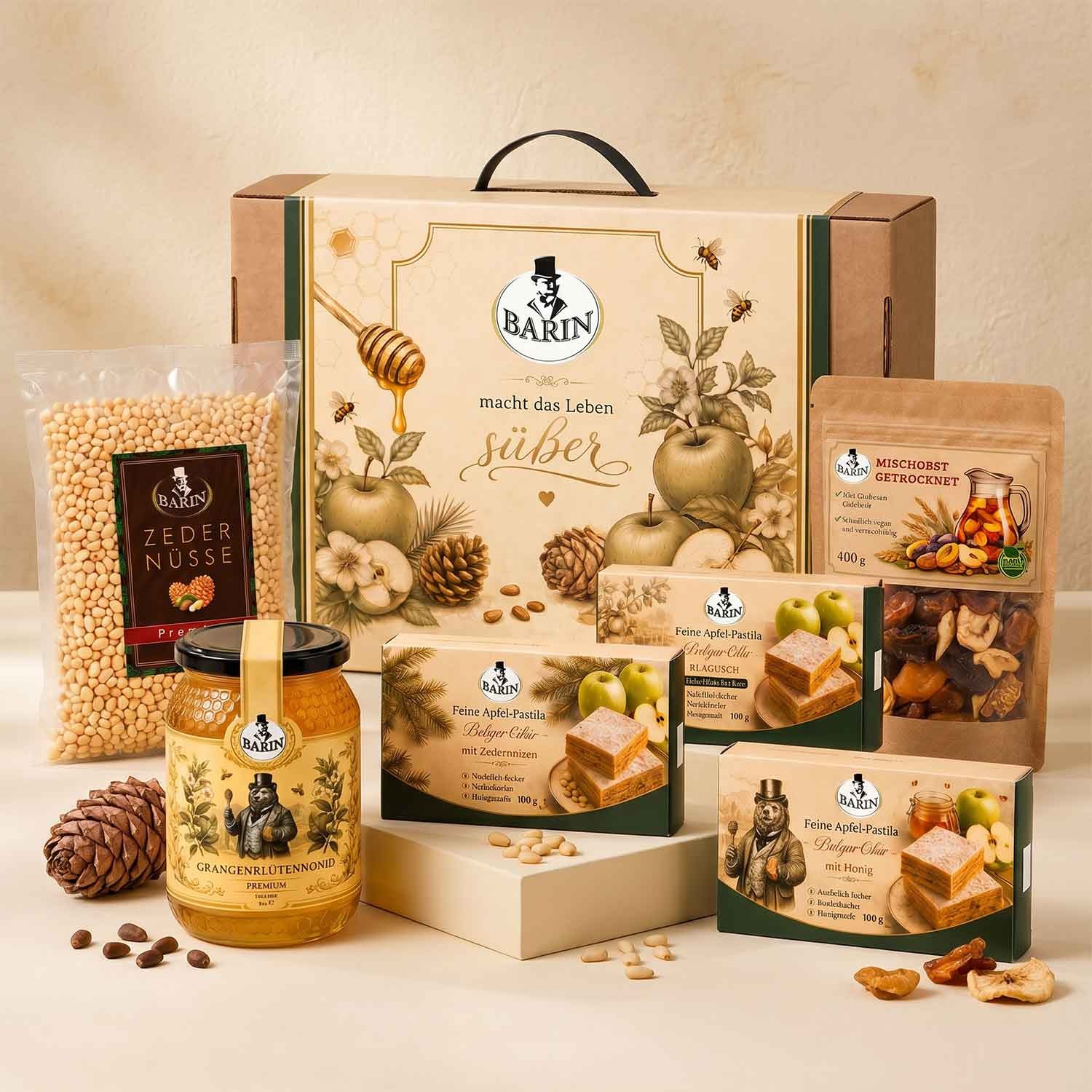 BARIN Schatzkiste Geschenkset – Premium-Feinkostbox mit Honig, Pastila & Nüssen