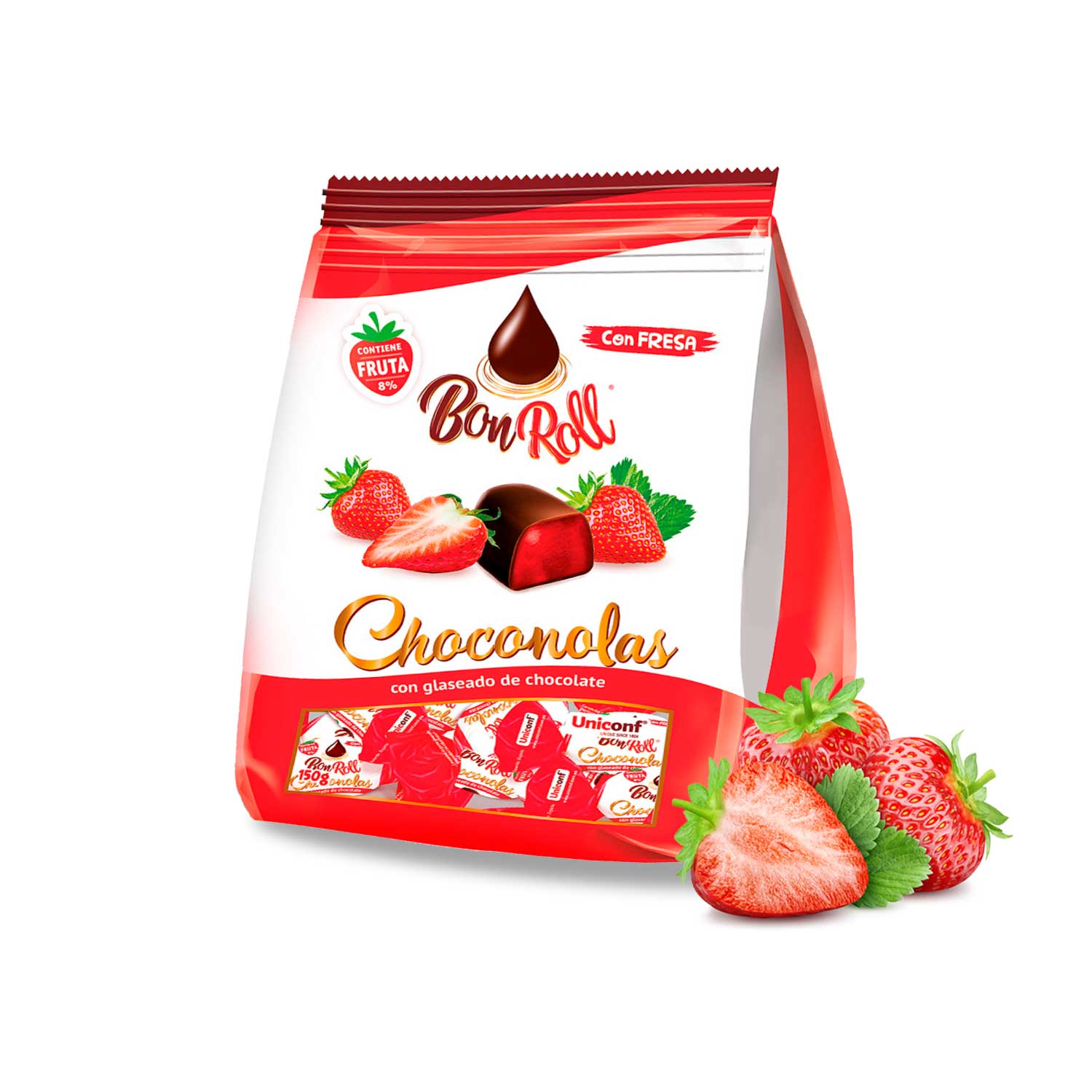 BonRoll Choconolas Fruchtgelee in dunkler Schokolade Erdbeere, 72 g