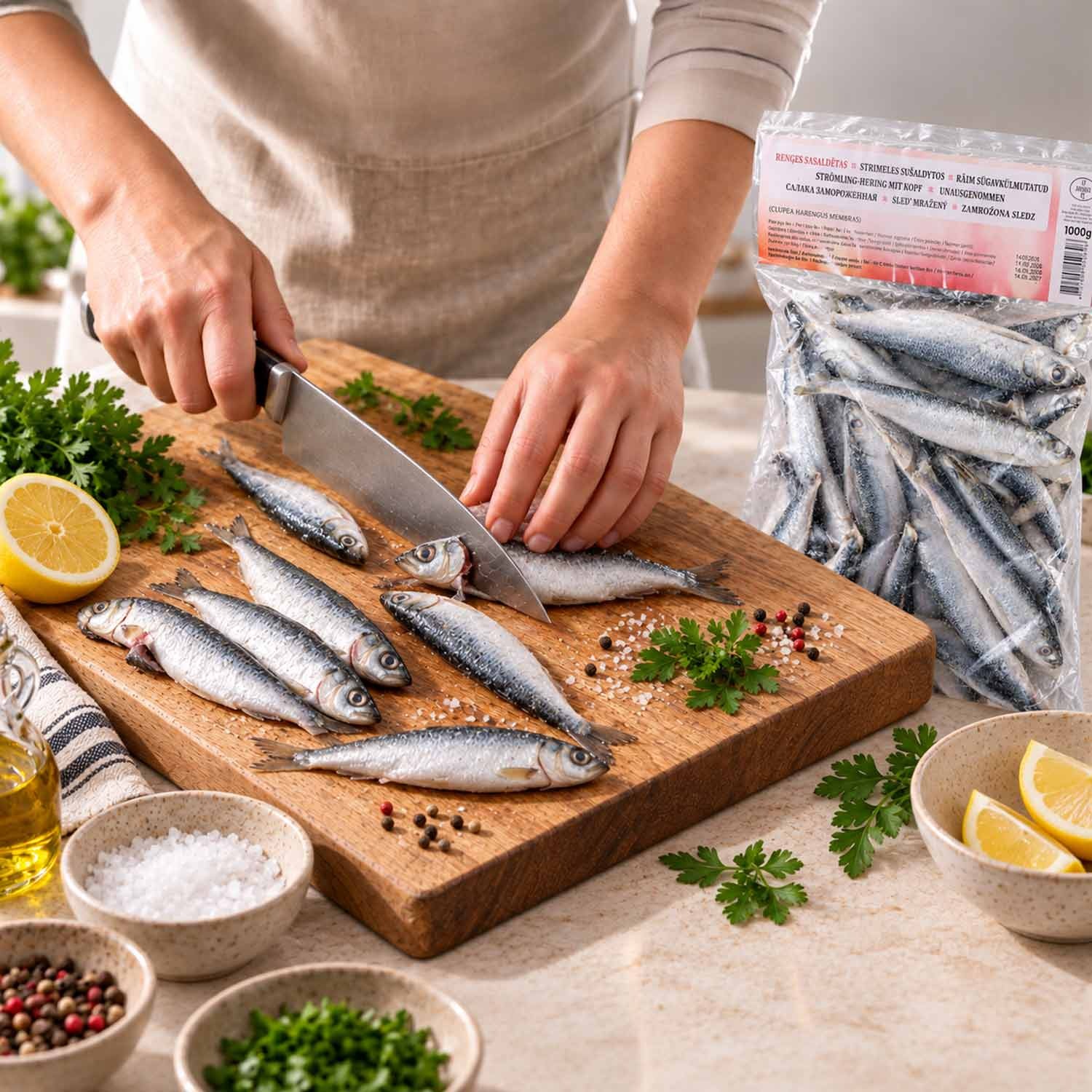 Fischbox für die Woche: Strömling-Hering & Whiteleg Garnelen für die Vorratsküche