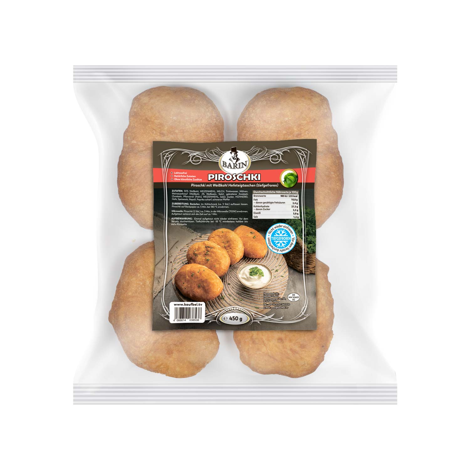 BARIN Piroschki 1+1: Hefeteigtaschen mit Kartoffel und Weißkohl (TK)