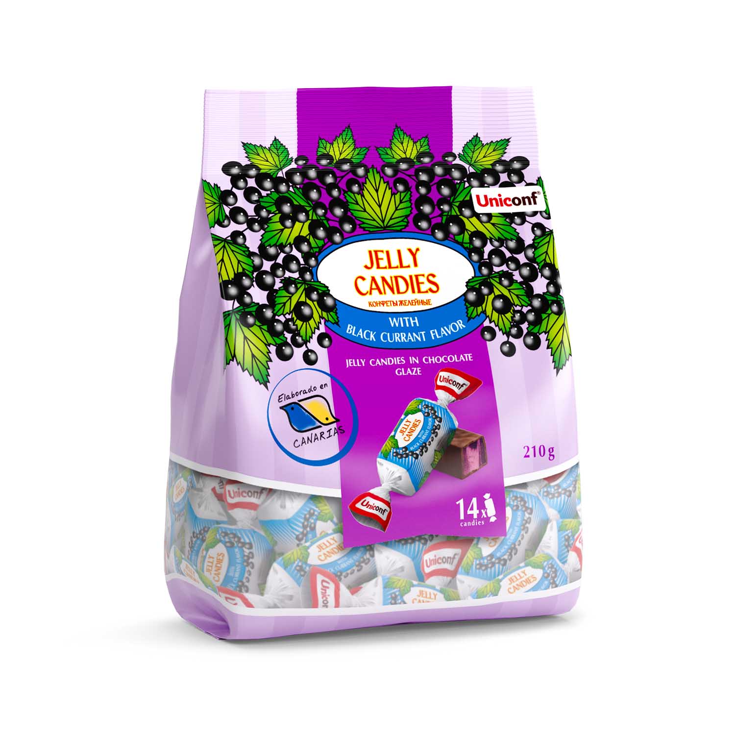 Schokoliertes Geleekonfekt mit Schwarze Johannisbeere-Geschmack, 210g