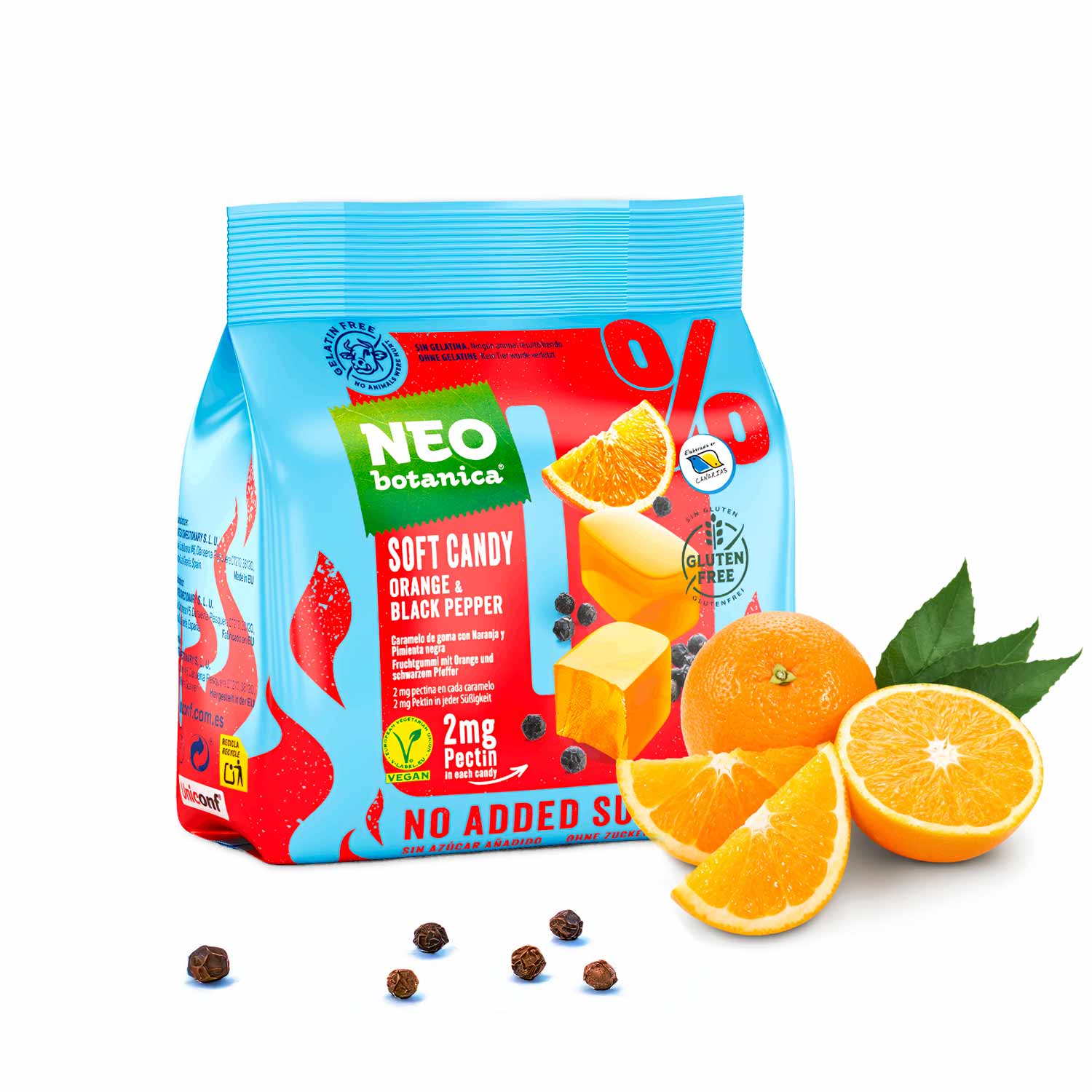 NEO Botanica Fruchtgummibonbons mit Orange und schwarzer Pfeffer, 0% Zuckerzusatz, 120g