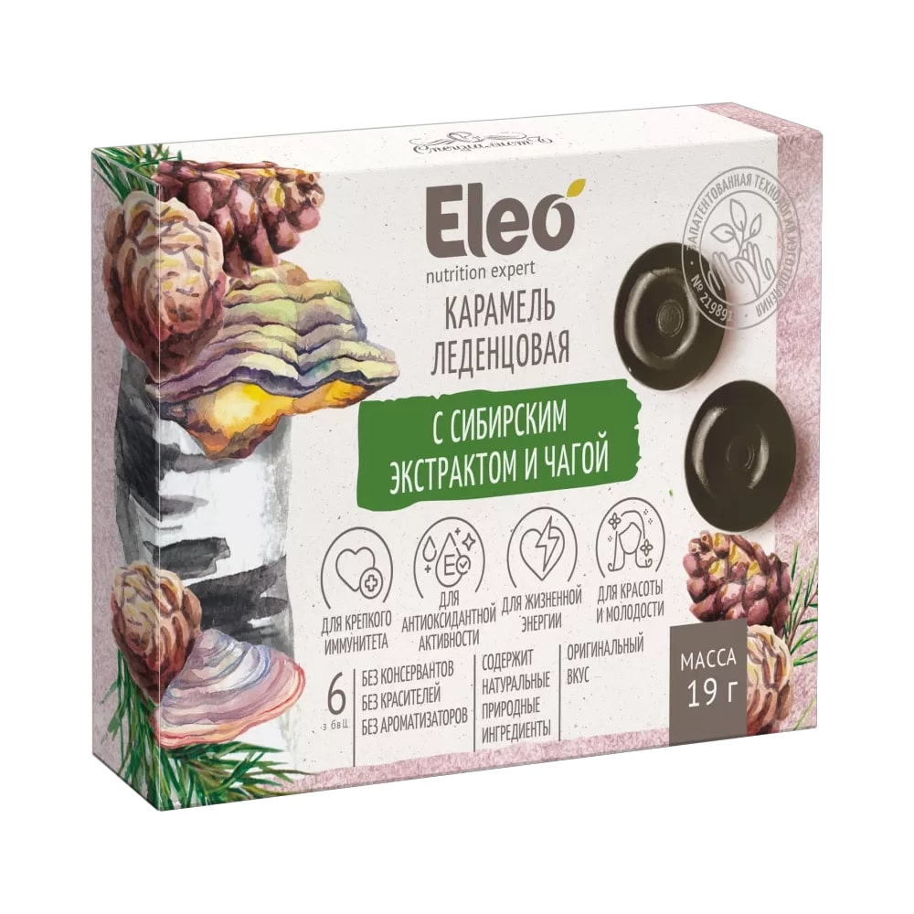 Eleo Karamellbonbons mit sibirischem Extrakt und Chaga, 19 g