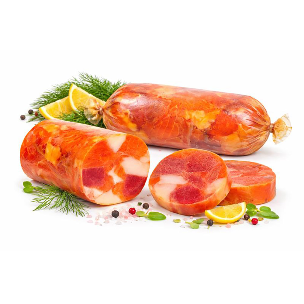 Marmor Wurst aus kaltgeräuchertem Fisch (Lachsfilet, Buttermakrelenfilet, Thunfisch), 500g